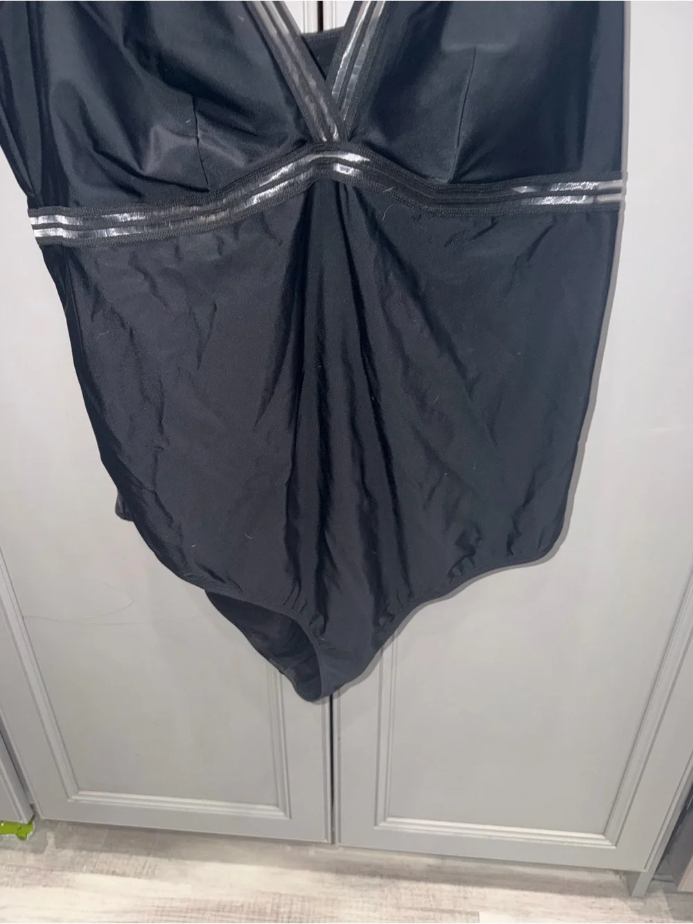 Torrid plus size Shadow Stripe Inset wireless one piece swimsuit black size 4X